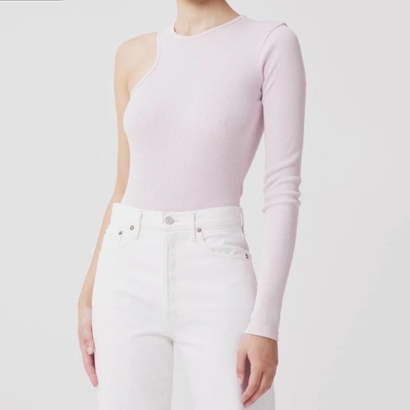 NWT Agolde Bea Ribbed Cutaway Bodysuit in Light Pink- Fondant - Picture 2 of 8